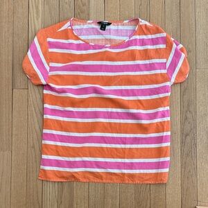 J. Crew Vibrant Pink and Orange Striped silk t Shirt size M